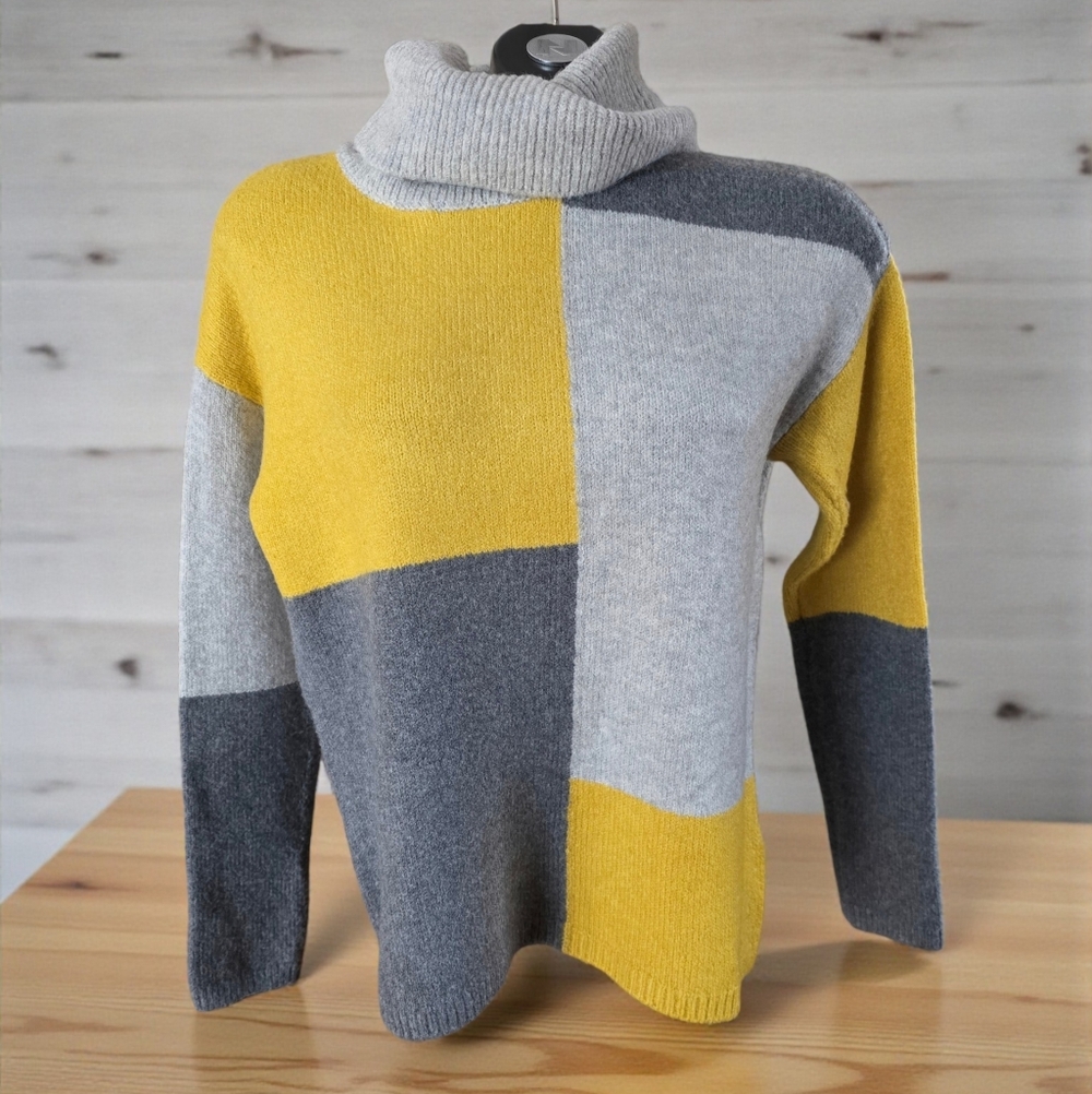 C&C California Colourblock Turtleneck Wool Blend 3 Tone Sweater Size M